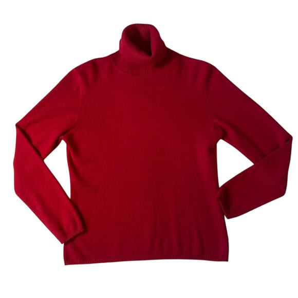 100% Cashmere Sweater Womens Large Red Pullover Turtleneck Career Church Office - Picture 3 of 6